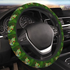 Elastic Cute Tree Frog Green Car Steering Wheel Cover Protector Upgrade Thicken,Durable Soft Car Accessories for Diverse Cars Truck SUV for Men Women Universal 15 Inch
