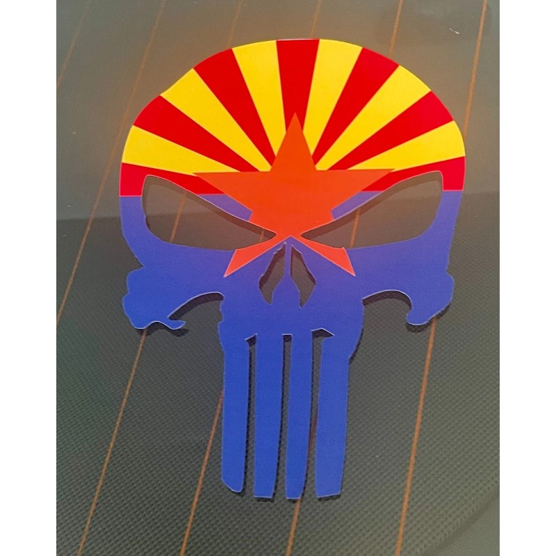 Avery Dennison Punisher Skull Arizona Flag Distressed Punisher Skull Sticker
