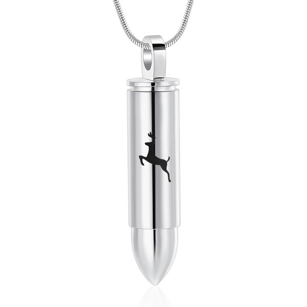 Deer Bullet Cremation Urn Necklace for Ashes Stainless Steel Memorial