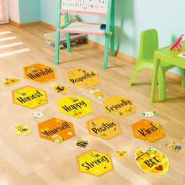 JarThenaAMCS Bee Incentive Floor Stickers Motivational Hopscotch Game Floor Decals Summer Honeybee Sunflower Wall Stickers for Kindergarten Classroom Nursery Playroom, 10 Sheet