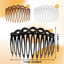 Wanmu 6 Pcs French Hair Side Combs, Plastic Twist Hair Decorative Comb, Hair Clip Combs Accessories for Women Bridal Wedding Veil Accessories - Black, Transparent, Dark Coffee