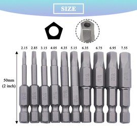 Teocpai 10Pcs Magnetic Pentagon Head Screwdriver Bits Set 1/4 Inch Hex Shank 2.15-7.35mm Security Screw Driver Drill Bit 50mm 5 Sided Security Tamper Proof Drive Bit
