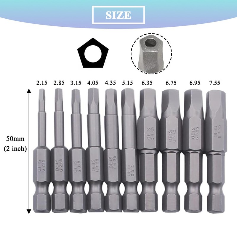 Teocpai 10Pcs Magnetic Pentagon Head Screwdriver Bits Set 1/4 Inch