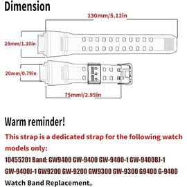 unilabo Resin Watch Band Compatible for Casio G-shock 10455201 GW9400 GW-9400 GW-9400BJ-1 GW-9400J-1 GW9200 GW-9200 GW9300 GW-9300 G9400 G-9400 Strap Replacement for men and women wirst watchband (Black Band Silver Buckle)