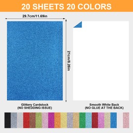 DIYASY 20 Pcs Glitter Faux Leather Sheets, Shiny PU Leather Fabric Sheet for DIY Crafts Wedding Sewing Making Earrings Cricut Bows Clips Christmas Decoration Party Favors, 8.3 x 11.8 Inches