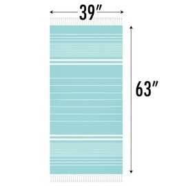 SUNSPUN LINENS Turkish Beach Towel, 39x63in Extra Large Quick Dry Cotton Oversized Turkish Bath Towel & Blanket for Adults (Aqua)