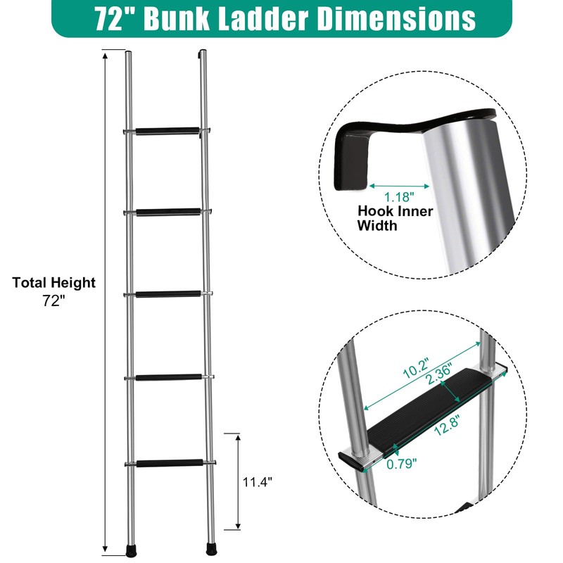 OUTPRIZE 72" RV Bunk Ladder, 5 Step Integrated Aluminum Camper