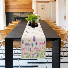 Girlly Spring Tulip Lavender Table Runner 13x72 Inch Floral Hello Spring Spring Seasonal Anniversary Holiday Kitchen Dining Table Decoration for Indoor Outdoor Home Party Decor