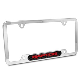 iPick Image for - Ford F-150 Raptor in Red Real Carbon Fiber Nameplate Chrome Stainless Steel License Plate Frame