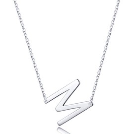 Turandoss S925 Sterling Silver Sideways Initial Necklaces for Women, Dainty Hypoallergenic Sideways Initial Necklace Letter Initial Pendant S925 Sterling Silver Necklaces for Women Gifts (M)