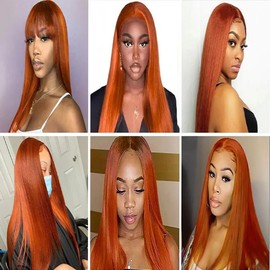 Light Orange Human Hair Straight Bundles Color 350 Ginger Orange Bundles Human Hair Double Weft Remy Hair Wet and Wavy Bundles Soft and Silky for Black Woman (26 28 30 inch,3 Bundles)