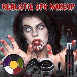 BOBISUKA Demonic Special Effects Sfx Kit de Maquillaje Halloween - 5 Colores Maquillaje de Moretones Paleta de Pintura Corporal de Cara + Cera Cicatri
