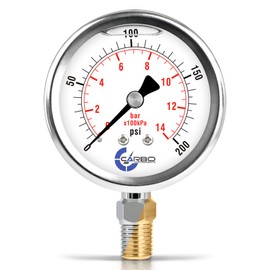 CARBO Instruments 200 PSI Glycerin Liquid Filled Pressure Gauge, 2.5" Dial, 1/4 NPT Lower Mount, 304 Stainless Steel Case, Brass Wetted Parts, Dual Scale PSI/Bar - ASME B40.1 Grade A