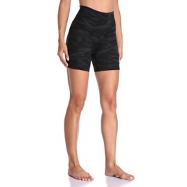Colorfulkoala - Pantalones cortos de ciclismo de cintura alta para mujer con bolsillos, entrepierna de 6 pulgadas, mallas de entrenamiento y yoga, Gris Profundo Splinter Camo, S