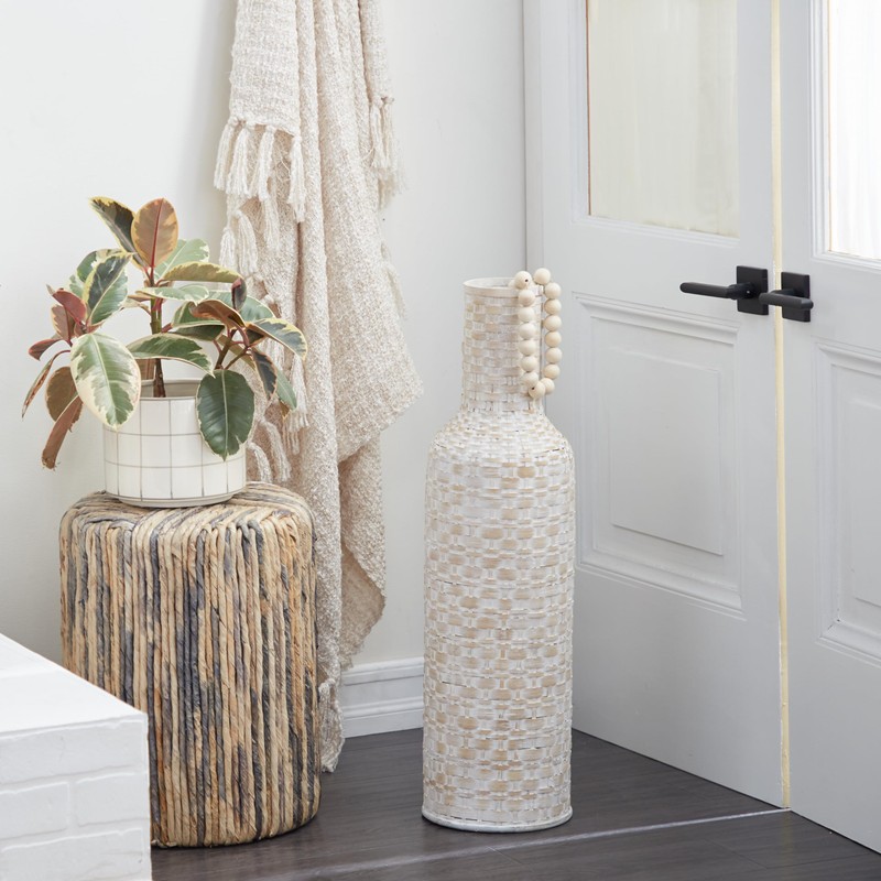 Deco 79 Bamboo Wood Decorative Vase Tall Woven Floor Centerpiece