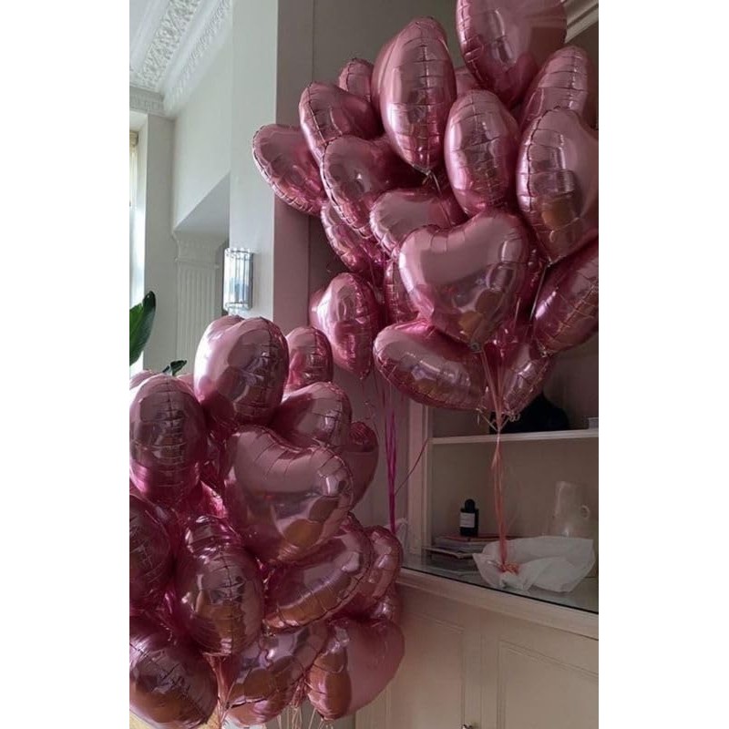 30 pcs Pink Heart Foil Balloons 18" Heart Shaped Mylar