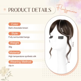 Flufymooz Clip in Bangs,12 Inch French Bang Fringe with Temples Hairpieces for Women Daily Wear-Dark Chocolate Brown