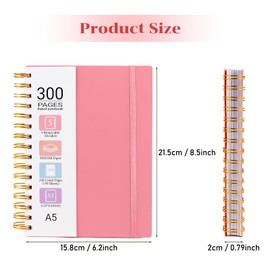 Spiral Notebook, Notebooks College Ruled with Removable Dividers, 300 Pages 100GSM Thick Spiral Writing Journal for Work, School (Pink)
