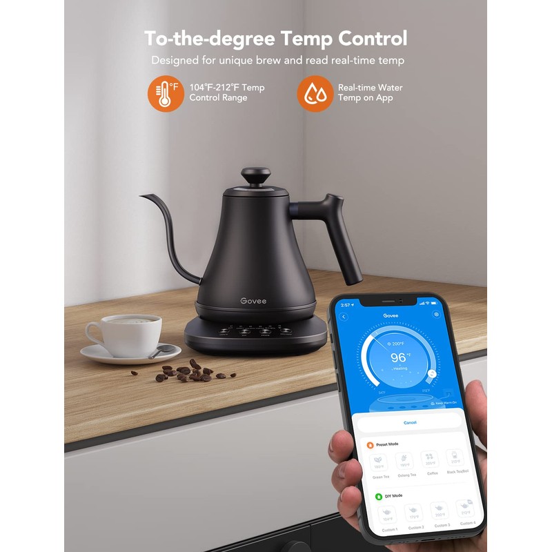Govee Smart Electric Kettle, WiFi Variable Temperature Gooseneck Pour Over