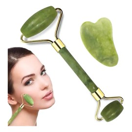 Kit Cuidado Facial Rodillo Jade Y Guasha Masaje Facial 2pz F                                                                                          