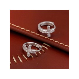 Cubic Zirconia Cross Small Hoop Earrings for Women Girls Sterling Silver Crystal Religious Tiny Huggie Hoops 12mm Fashion Jewelry Gifts