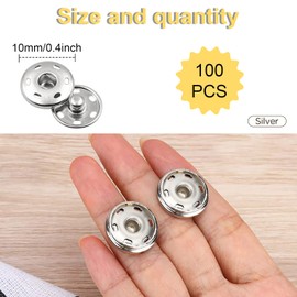 Clothes Hidden Button, 100 Sets Press Studs Buttons, Sew-on Snap Buttons for Sewing Clothing (10mm Silver)