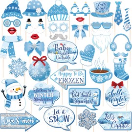 Winter Photo Booth Props, 36Pcs Winter Party Decorations Snowman Photo Booth Props Winter Photo Props for Winter Wonderland Decorations, Snowflake Photo Booth Props for Winter Holiday Decorations