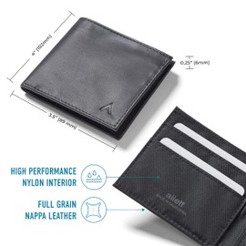 Allett ID Wallet, Onyx Black | Leather, RFID Blocking | Slim Minimalist Bifold Wallet, Water Resistant, Durable, Thin, Front Pocket | Holds 4-12+ Cards, Cash