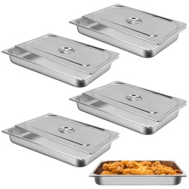 Hotel Pan, Full Size Steam Table Pan 2.5" Deep Stainless Steam Table Pan with Lid Full Size Food Pan 20.8" L x 13" W Anti Jam Stainless Steel Buffet Pan Commercial Stainless Steel Pan (4 Pack)