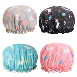 Unicorn Shower Caps, Double Layers Bath Hat for Women Girls to Cover Long and Thick Hair, Reusable Waterproof Bonnet 4 Pack - Color: 4 Pack - Heart