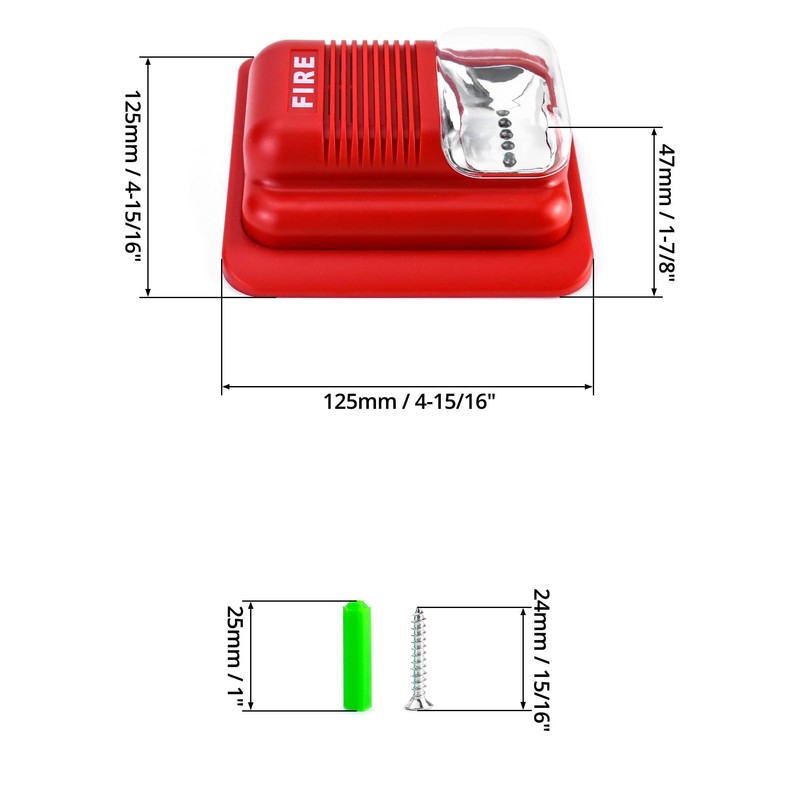 QWORK Fire Alarm, 12 / 24V DC Wired Sound and