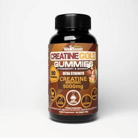 WellBoost WellBoost Creatine Gold C 5000mg Creatine Monohydrate, Vegan, Sugar-Free Gummies for Lean Muscle Growth, Endurance, Recovery & Energy (1 Month Supply) in Starwberry and Banana Flavour.