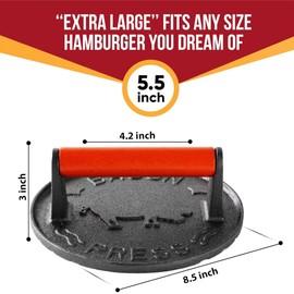 OMGWYSIWYG Burger Press Professional Heavy Duty Cast Iron Hamburger Smasher Tool for Blackstone Griddle Grill,Smashburger, Bacon, Ground Beef Meat, Steak, Sausage, Sandwich Cooking【7.2 inch Round】