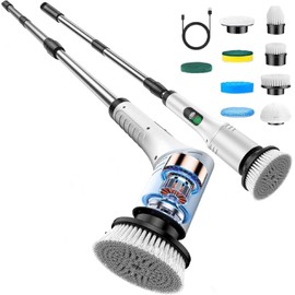 Electric Spin Scrubber,Cleaning Scrubber Brush Electric for Home with Power LCD Display,Cordless Bathroom Scrubber for Bathroom Tile Glass Cleaning,Adjusted Head Angle with 7 Replaceable Heads