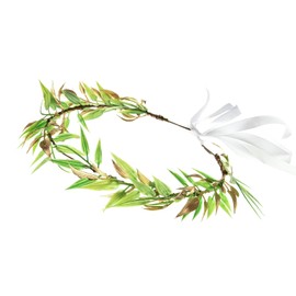 June Bloomy Women Green Leaf Headband Fairy Olive Laurel Floral Headpiece Eucalyptus Flower Crown (Golden)