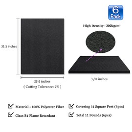 BXI Sound Absorber - 31.5 X 23.6 X 3/8 Inches 6 Pack High Density Acoustic Absorption Panel, Sound Absorbing Panels Reduce Echo Reverb, Tackable Acoustic Panels for Wall and Ceiling Acoustic Treatment