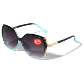 V.W.E. Women Oversized Rhinestones BIFOCAL Reading Sunglasses - Outdoor Reader Glasses UV Protection (Blue, 2.50, x)
