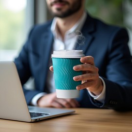 MATICAN Paper Coffee Cups, 50-Pack 12-oz Insulated Corrugated Disposable Paper Cups, With Lids, Ripple Wall Cups for Hot Beverage or Cold Drinks, Turquoise