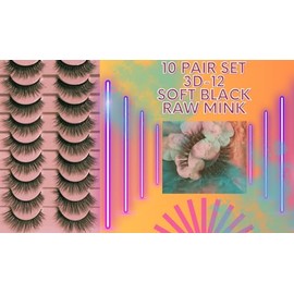 Lashline Fluffy 3D Cat Eye Natural Line Soft Black False Eyelashes - Pack of 10 (12)