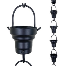 Rain Chains by JASINC 8.5 ft Layer Cups Black Powder Coated, to Replace Roof Gutter Downspout, with Installation Kit, Rainwater Catcher/Water Diverter, JAS3008BLK
