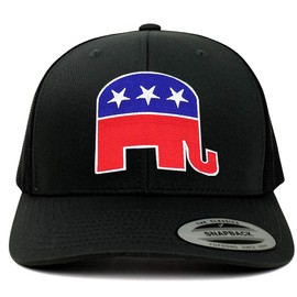 Armycrew Flexfit Republican Elephant Patch Retro Fit Trucker Mesh Cap - Black - 2XL