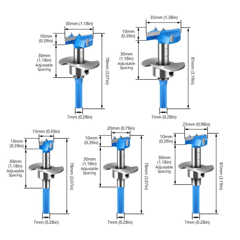 Yuentoen 5 Piece Forstner Drill Bit Set, Adjustable Positioning Drill,