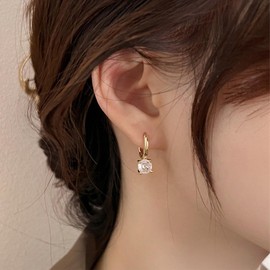 Allereya Vintage Crystal Dangle Earrings Rhinestone Drop Earrings Gold Cz Hoop Earrings Sparkly Rhinestone Huggie Earrings Jewelry for Women and Girls