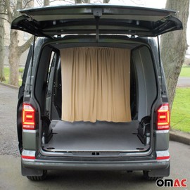 OMAC Van Cab Divider Curtains, 79 inches x 71 inches, Campervan Sunshade Blinds Kit, 2 Pieces Curtains, 1 Pieces Profiles, Auto Van Truck Accessories (Beige)