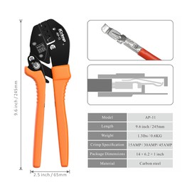 IWISS Ratchet Type Crimping Pliers Crimping Tool for Sleeves and Anderson Connectors PWR Crimps Crimping Range 1.25, 3.5, 5.5 mm2 (PP15/30/45)