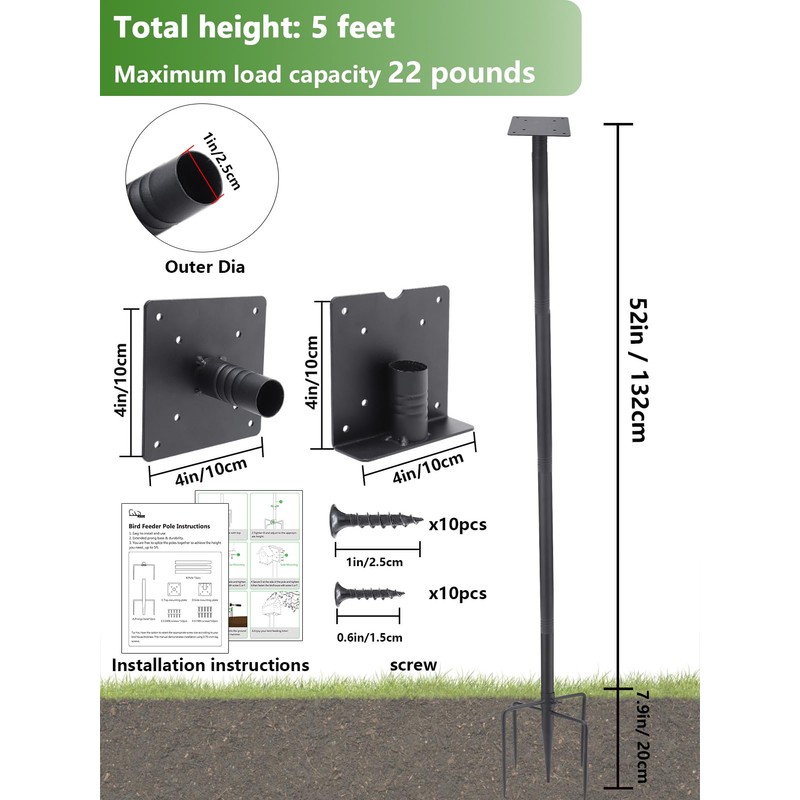 Upgraded Thicken Bird Feeder Pole for Outdoors - Easy to