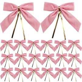 30 Pack Pink Velvet Twist Tie Bows 3.5x3.5 Inch Small Velvet Bows for Gift Wrapping, Pre-Tied Bows for Treat Bags, Premade Bows for DIY Craft, Popcorn Bags, Christmas Trees, Wreath, Party Favors