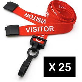 Printed Visitor Lanyards (Pack of 25) with Safety Breakaway & Durable Plastic J Clip – Ideal for Office, School, Events, and Conferences
