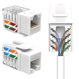 SATMAXIMUM 50 Pack Cat6 Keystone Ethernet Wall Jacks RJ45 Punch Down Slim Profile UTP White, 45 Degree for Patch Panel & Wall Plate, Supports Up to 10Gbps
