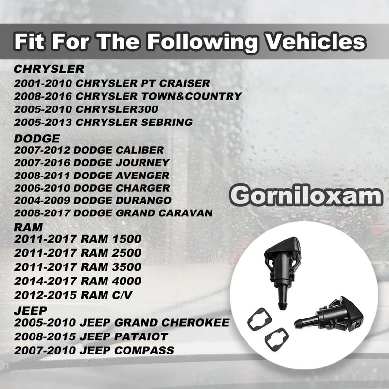 Gorniloxam Windshield Washer Nozzles, Replacement for Chrysler for Jeep for